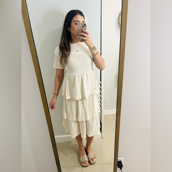 Dresses & Skirts - ZARA \ Women’s Cotton Cream Ruffle Tiered Elegant Midi Dress NWT